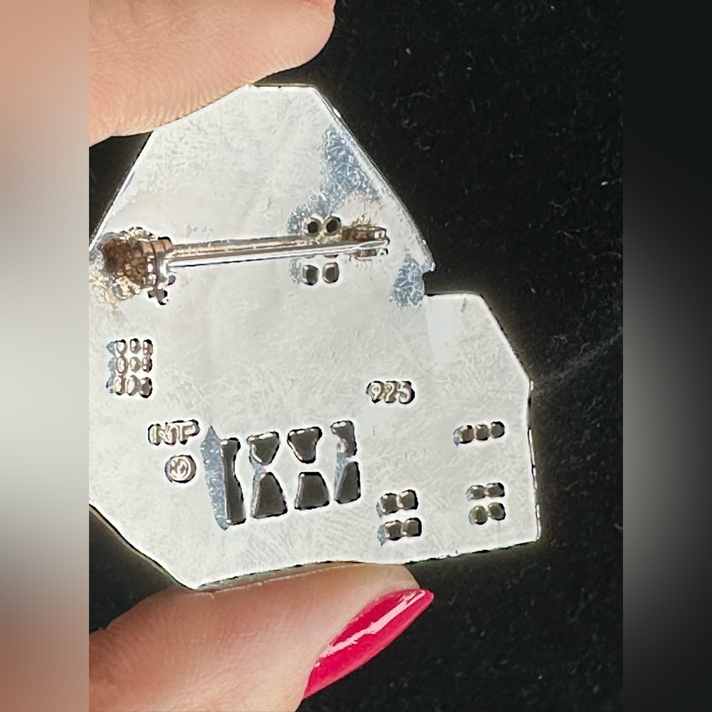 .925 Sterling Silver Vintage Etched Details House Brooch Pin Stamped - Picture 3 of 7